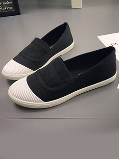 Black and White Canvas Round Toe Platform Slip On Rubber Shoes