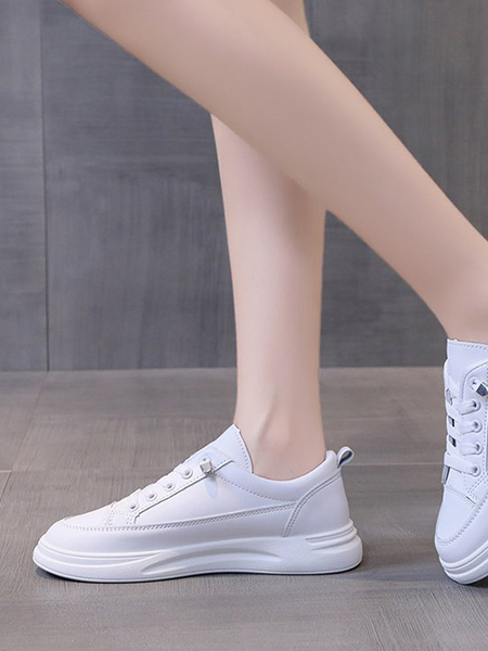White Leather Round Toe Platform Lace Up Rubber Shoes_DRESS.PH ...