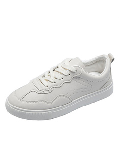 Creamy-White Leather Round Toe Platform Lace Up Rubber Shoes