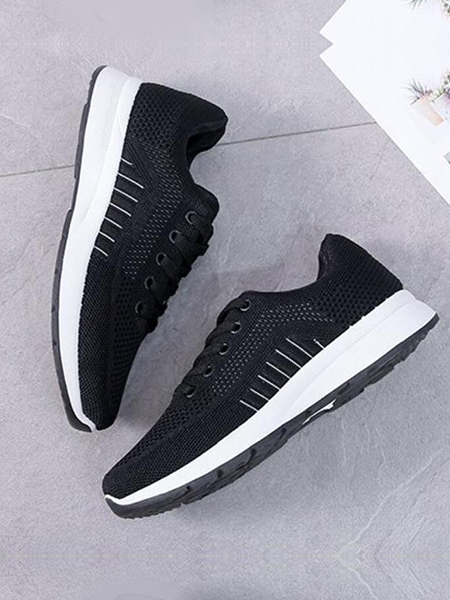 Black and White Mesh Round Toe Platform Lace Up Rubber Shoes_DRESS.PH ...