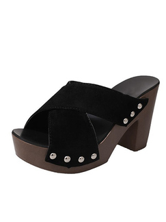 Black and Brown Leather Peep Toe Platform Wedges