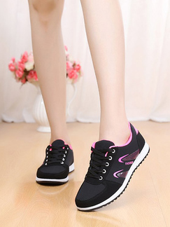Black Pink and White Leather Round Toe Platform Lace Up Rubber Shoes