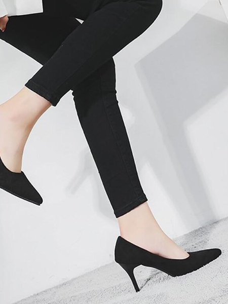 Black Leather Pointed Toe Platform Stiletto Heels