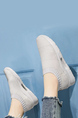 White Fabric Round Toe Platform Slip On Rubber Shoes