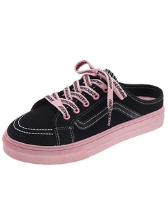 Black and Pink Canvas Round Toe Platform Lace Up Rubber Shoes