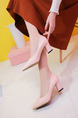 Pink Leather Pointed Toe Platform Chunky Heels