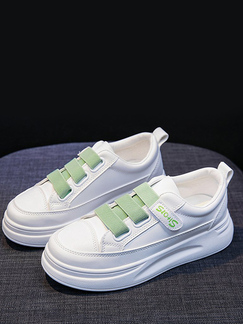 White Leather Round Toe Platform Strap Rubber Shoes