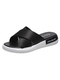 Black and White Leather Open Toe Platform Slides Sandal