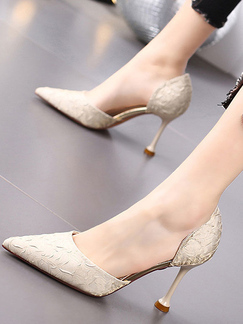 Beige Fabric Pointed Toe Platform Stiletto Heels