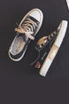 Black and Beige Canvas Round Toe Platform Lace Up Rubber Shoes