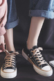 Black and Beige Canvas Round Toe Platform Lace Up Rubber Shoes