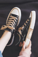 Black and Beige Canvas Round Toe Platform Lace Up Rubber Shoes