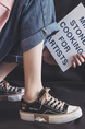 Black and Beige Canvas Round Toe Platform Lace Up Rubber Shoes
