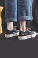 Black and Beige Canvas Round Toe Platform Lace Up Rubber Shoes