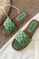 Green Leather Open Toe Platform Slide Sandals