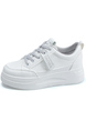 White Leather Round Toe Platform Lace Up Rubber Shoes