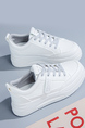 White Leather Round Toe Platform Lace Up Rubber Shoes