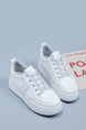 White Leather Round Toe Platform Lace Up Rubber Shoes