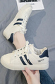 White and Blue Leather Round Toe Platform Lace Up Rubber Shoes