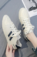 White and Blue Leather Round Toe Platform Lace Up Rubber Shoes