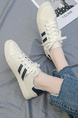 White and Blue Leather Round Toe Platform Lace Up Rubber Shoes