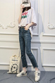 White and Blue Leather Round Toe Platform Lace Up Rubber Shoes