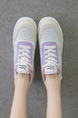 White Pink Leather Round Toe Platform Lace Up Casual Shoes