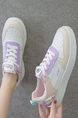 White Pink Leather Round Toe Platform Lace Up Casual Shoes