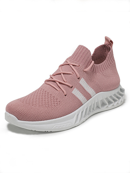 Pink Mesh Round Toe Platform Breathable Sneakers Athletic casual shoes