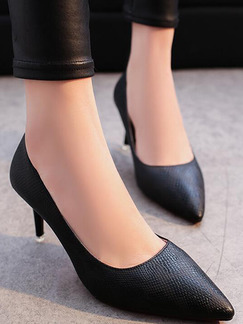 Black Leather Pointed Toe Platform Stiletto Heel 7cm Heels
