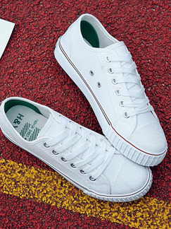 White Canvas Round Toe Platform Lace Up 2.5cm Rubber Shoes