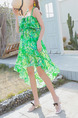 Green and Colorful Loose Printed Three-Piece Polyester Swimwear Sleeveless