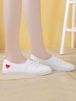 White Leather Round Toe Platform 3.5cm Lace Up Rubber Shoes for Casual Sporty