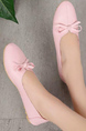 Pink Leather Round Toe Platform 1cm Ribbon Flats for Casual Party