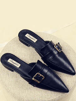 Black Leather Pointed Toe Platform 2cm Low Chunky Heels for Casual