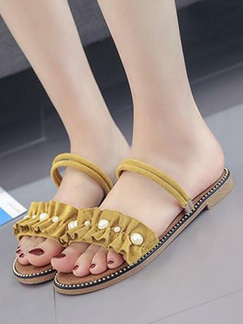 Yellow Suede Open Toe Platform 2cm Flats for Casual