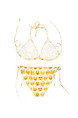 Yellow and White Slim Printed Bikini Hang Neck Sling Band Polyester and Elasticity Swimwear