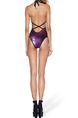 Purple Slim Printed Siamese Bikini Hang Neck Sling Band Open Back One-Piece Polyester and Elasticity Swimwear