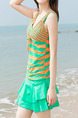 Green and Orange Contrast Stripe Fission Chest Pad Polyester and Elasticity Swimwear