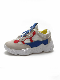 Colorful Leather Round Toe Platform 5cm Lace Up Rubber Shoes for Casual Sporty