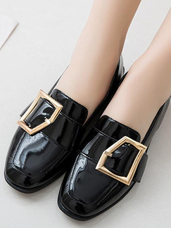 Black Leather Round Toe Platform 3cm Low Chunky Heels for Casual Office Party