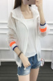 White Hooded Linking Contrast Ribbed Adjustable Waist See-Through Bat Zipped Long Sleeve Top for Casual