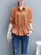 Apricot Slim Shirt Stripe Elastic Plus Size Top for Casual Office Party
