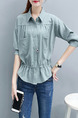 Grey Slim Shirt Stripe Elastic  Plus Size Top for Casual Office Party