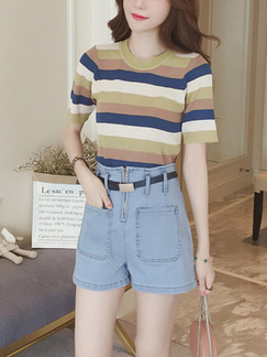 Colorful Knitted Slim Stripe Top for Casual