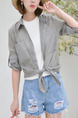 Grey Cotton Literary Shirt Pocket Long Sleeve Top for Casual