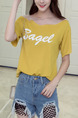 Yellow Knitted Contrast Linking Located Printing Top for Casual Party