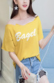 Yellow Knitted Contrast Linking Located Printing Top for Casual Party
