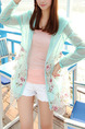 Blue and Green Linking Printed Hooded See-Through Adjustable Long Sleeve Cardigan for Casual Beach