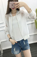 White Loose Located Printing See-Through Long Sleeve Coat for Casual